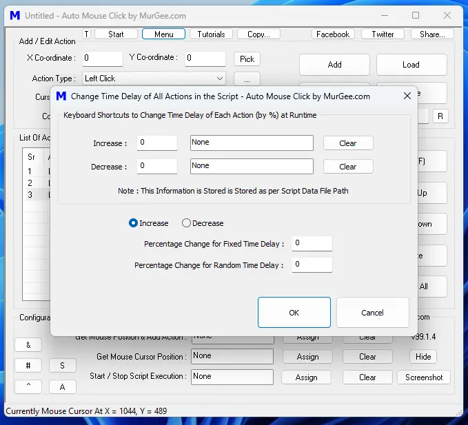 Change Time Delay of All Actions in Auto Mouse Click by MurGee.com